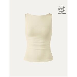 NWT Plantive Open-Back Brami Tank : Butter Cream Side Ruching Slim Fit Top M